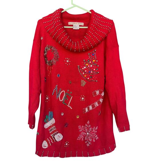 Victoria Jones Sweater Womens Large Christmas Embellished NOEL Beaded Festive - Picture 1 of 7